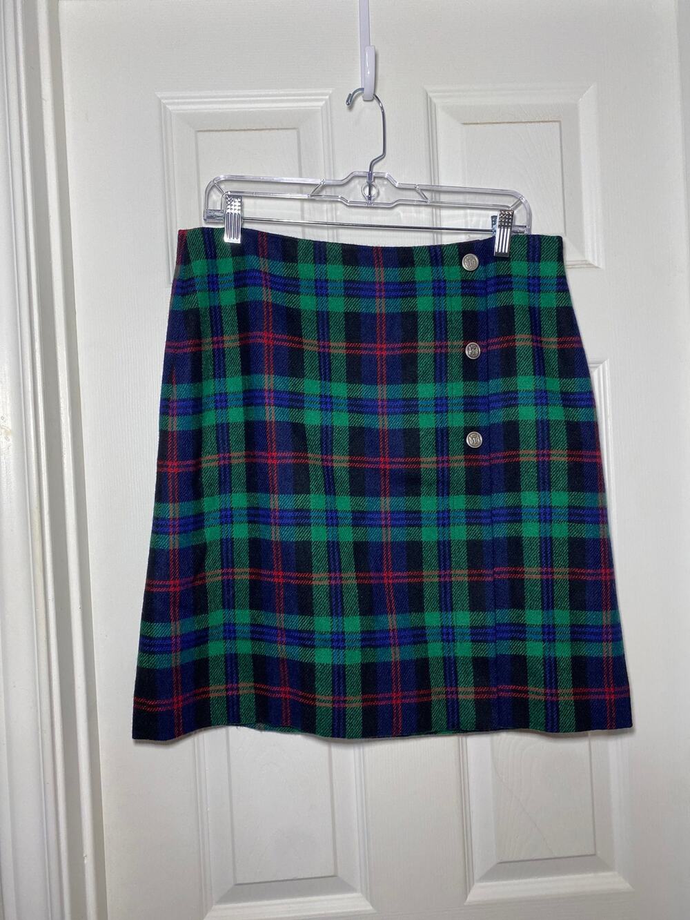Talbots Wool Blend Tartan Plaid Skirt Side Button A-Line Prep Academy Size 10